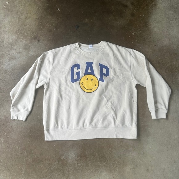 GAP Other - Gap Sweatshirt Mens XL Cream Smiley Originals Graphic Crewneck Fleece